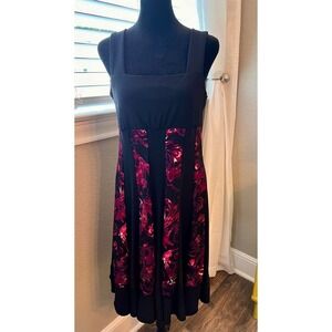 R&M Richards women's poly blend midi dress. Pink & black. Fit & flare. Size 8‎